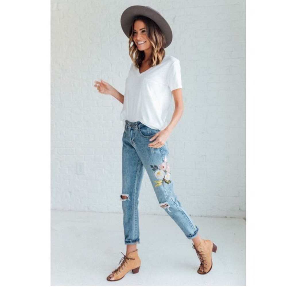 Zara / clad and cloth embroidered jeans